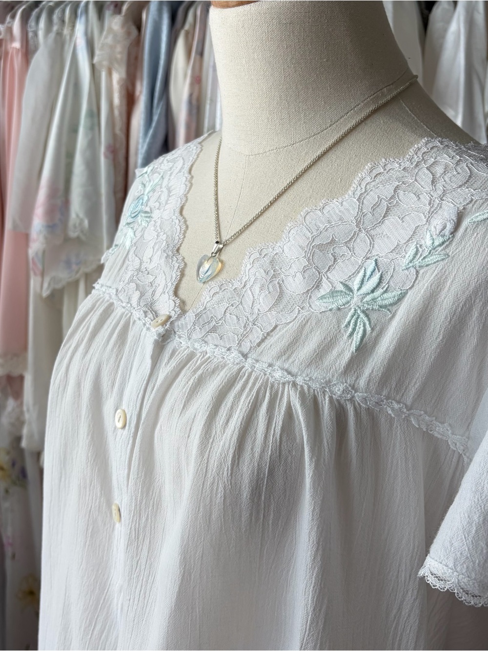vintage miss elaine white cotton embroidered lace trim tranquil dress nightgown